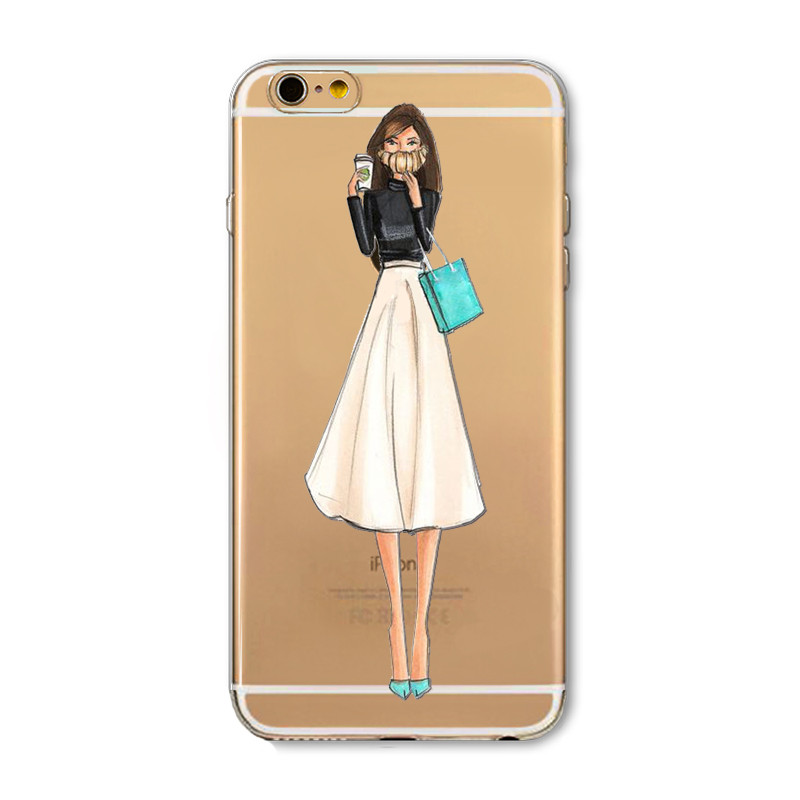 For-iPhone-7-6-6S-5-5S-SE-7Plus-6sPlus-4S-Phone-Case-Cover-Fashion-Dress-Shopping-Girl-Transparent-S-32649557039