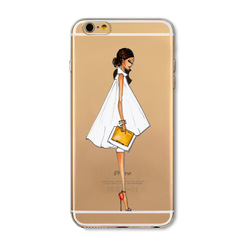 For-iPhone-7-6-6S-5-5S-SE-7Plus-6sPlus-4S-Phone-Case-Cover-Fashion-Dress-Shopping-Girl-Transparent-S-32649557039