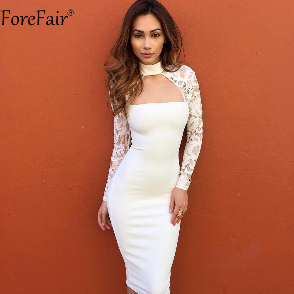 ForeFair-Turtleneck-Patchwork-Elegant-Bodycon-Club-Party-Dresses-Women-Slim-Black-White-Midi-Lace-Se-32745490774