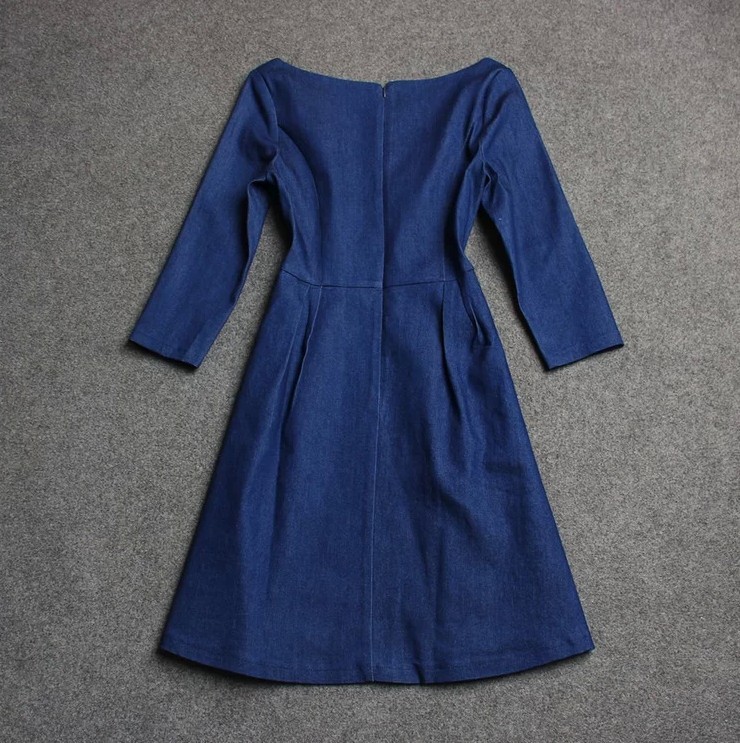 GOPLUS-2018-Denim-Dress-Spring-Autumn-Women-Casual-Round-Collar-Dress-Empire-Jeans-Knee-length-Dress-32608297555