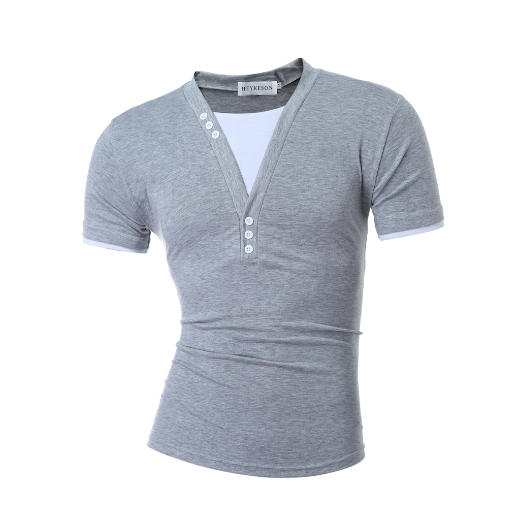 HEYKESON-Male-2017-Short-Sleeve-Fake-Two-T-Shirt-V-Neck-Slim-Men-T-Shirt-Camisetas-Fashion-Hombre-Te-32648124047