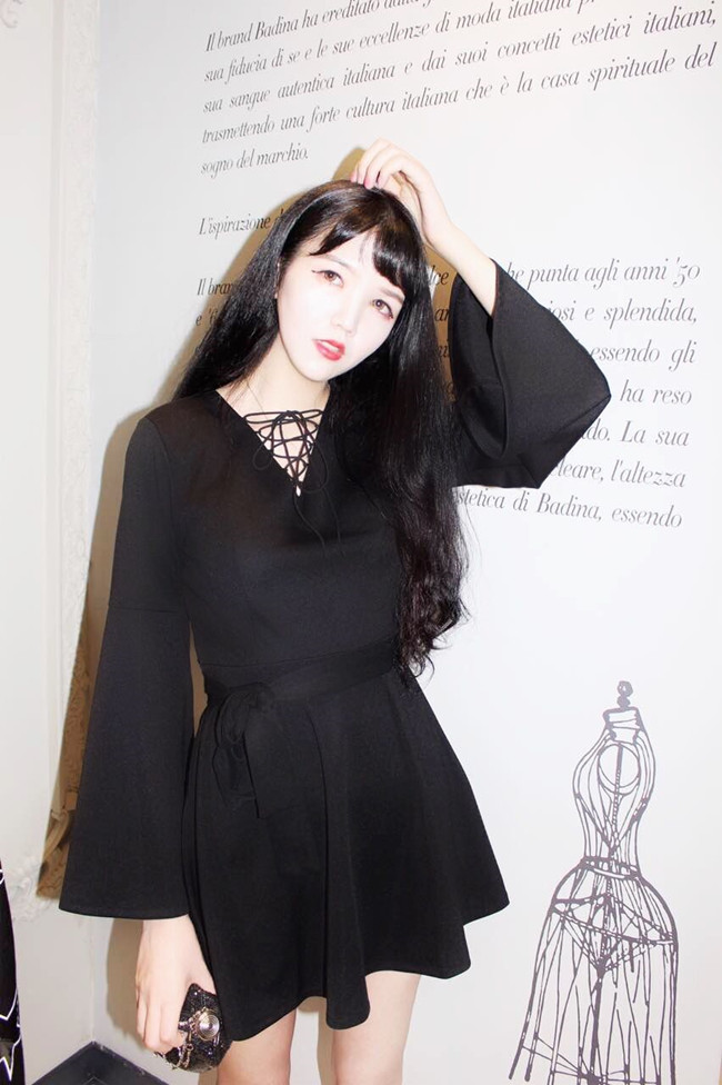 Harajuku-V-Neck-Bandage-Sexy-Black-Dress-Ladies-Korean-Girl-Pagoda-Sleeve-Long-Sleeve-Bandage-Punk-D-32792525920