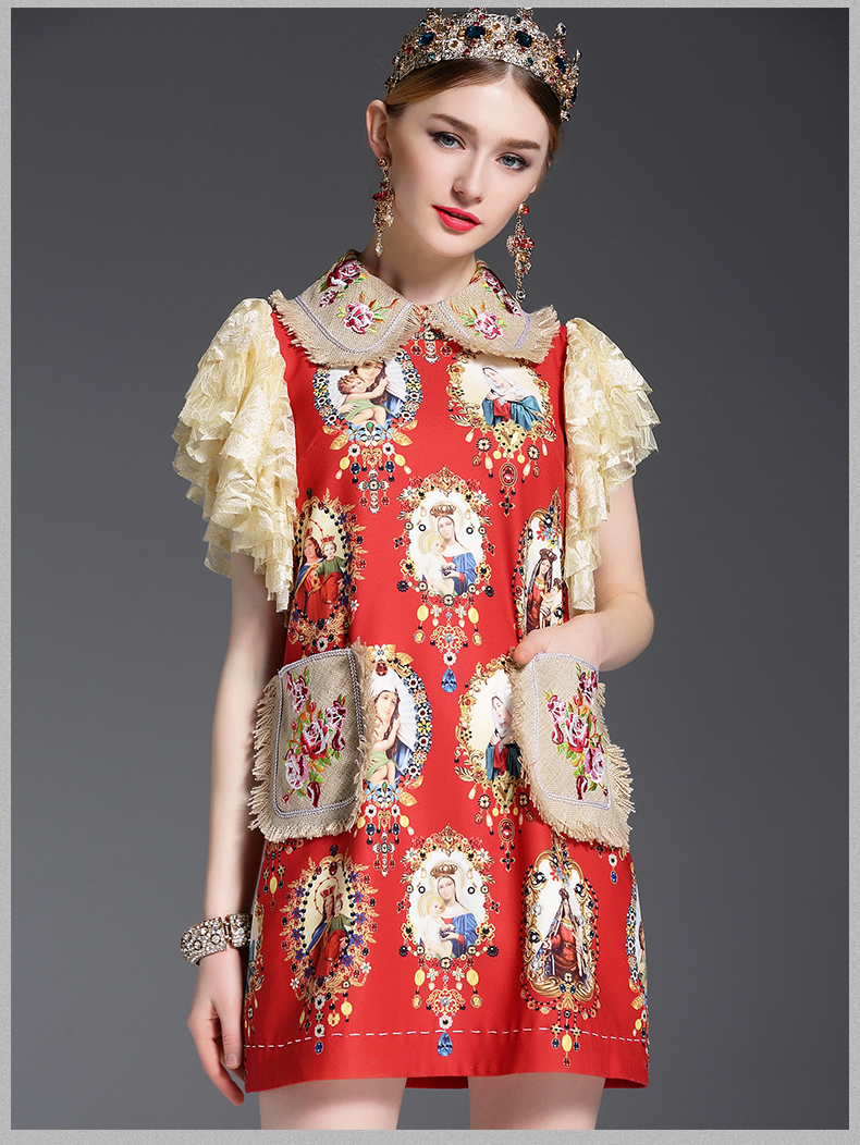 High-Quality-2017-Runway-Dress-Women39s-Lace-Sleeve-Crystal-Button-Pockets-Floral-Embroidery-Printed-32791606378