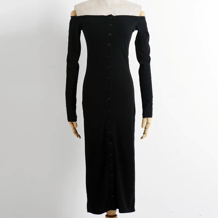 High-Quality-Women-Charming-Off-The-Shoulder-Mid-Calf-Dress-Long-Sleeve-Vogue-Stylish-Buttons-Maxi-B-32756914813