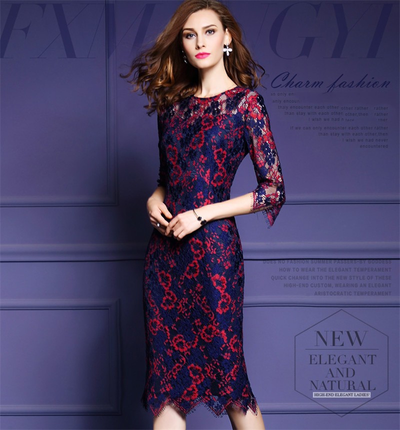 High-Quatily-Women-Lace-Dress-2017-Autumn-Fashion-Runway-Dress-Half-Sleeve-O-Neck-Flower-Print-Bodyc-32727758672