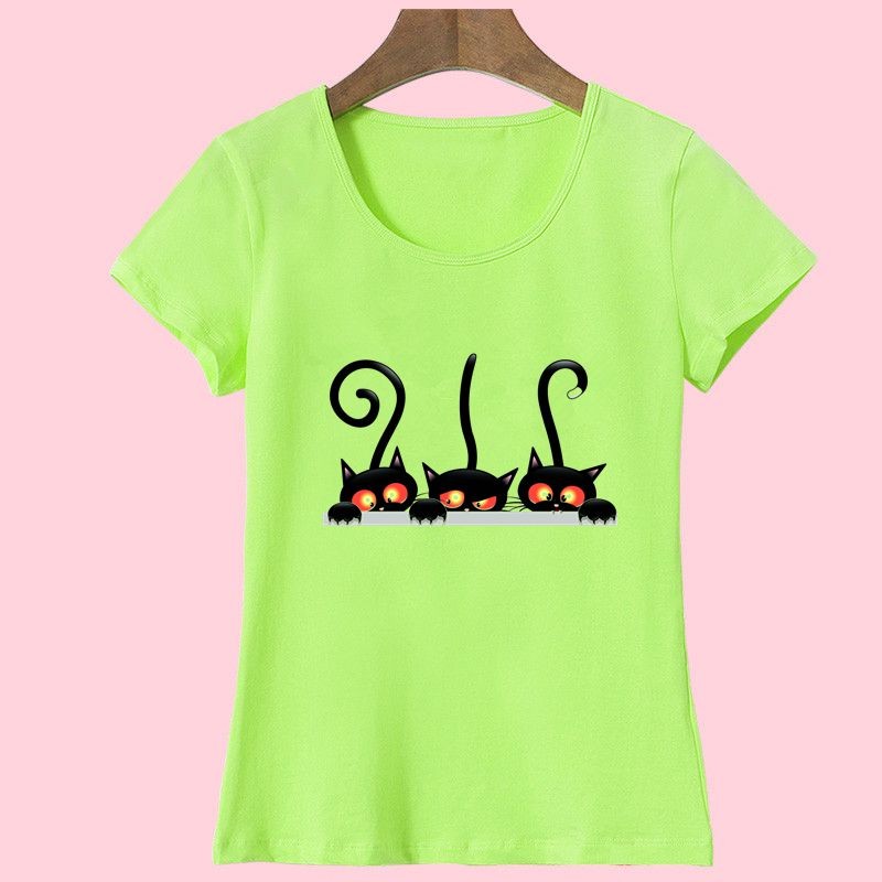 Hot-New-Fashion-Summer-Women39s-Casual-Slim-Short-Sleeved-T-Shirt-Camisas-with-Peek-of-Three-Kittens-32650888696
