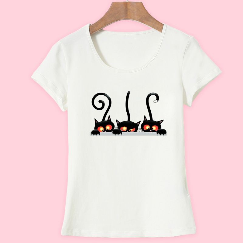 Hot-New-Fashion-Summer-Women39s-Casual-Slim-Short-Sleeved-T-Shirt-Camisas-with-Peek-of-Three-Kittens-32650888696