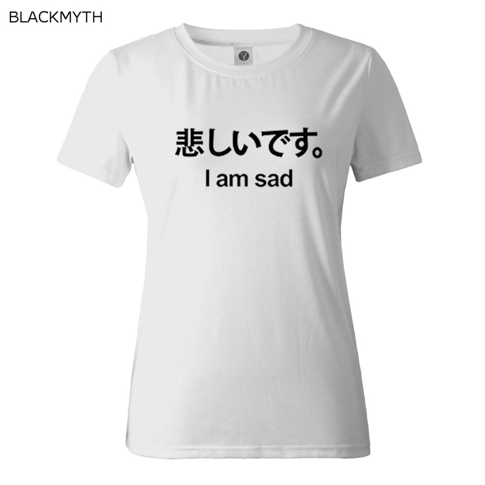 I-am-sad-Letters-Print-Women-T-shirt-Shirt-Top-Tee-Black-White-32654428484