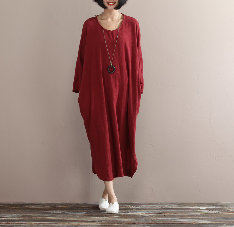Johnature-2017-New-Women-Cotton-Linen-Dress-Spring-Loose-Batwing-Sleeve-Plus-Size--Irregular-Design--32662199135