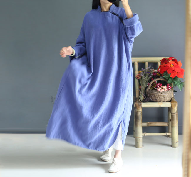 Johnature-Women-Maxi-Dress-Vintage-Robes-2018-Autumn-New-Loose-Cotton-Linen-Stand-Button-2-Colour-Ch-32713859919