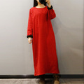 Johnature-Women-Maxi-Dress-Vintage-Robes-2018-Autumn-New-Loose-Cotton-Linen-Stand-Button-2-Colour-Ch-32713859919