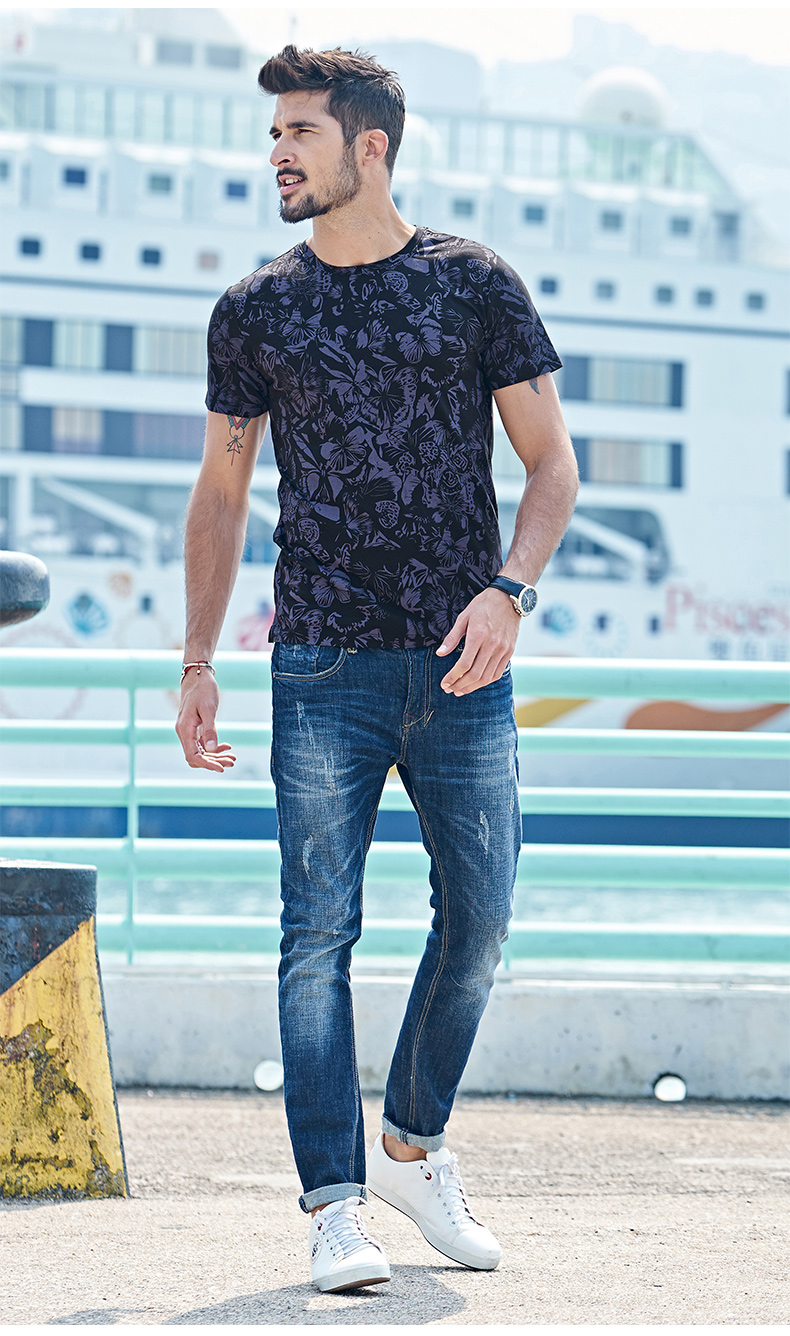 KUEGOU-2017-Summer-Mens-Casual-T-Shirts-Black-Flower-Print-Brand-Clothing-For-Man39s-Short-Sleeve-Sl-32692692457