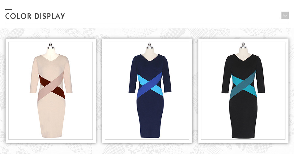 Kenancy-Fashion-Simple-Women-Autumn-Dress-Hit-Color-Stitching-Three-Quarter-Sleeve-V-neck-Knee-Lengt-32777429856