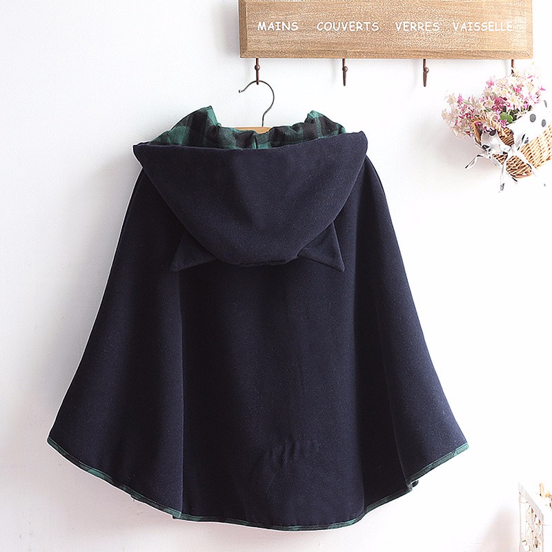 Korea-Style-Autumn-Winter-Women-Girl-Wool-Hooded-Coat-Bomber-Jacket-Cat-Ear-Loose-Cloak-Poncho-Bat-S-32729531129