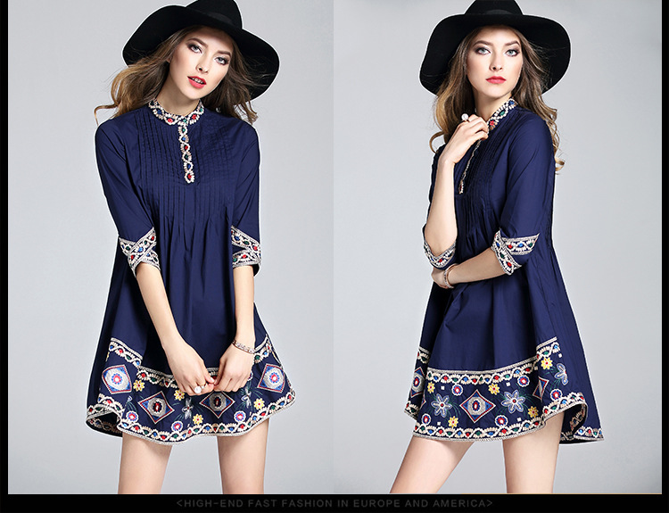 Luxury-High-End-Mini-Dress-Women-Spring-Summer-2017-34-Sleeve-Floral-Embroidery-Pressed-Pleated-Nobl-32797780509