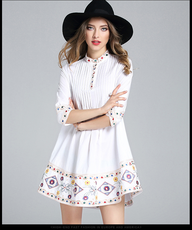 Luxury-High-End-Mini-Dress-Women-Spring-Summer-2017-34-Sleeve-Floral-Embroidery-Pressed-Pleated-Nobl-32797780509