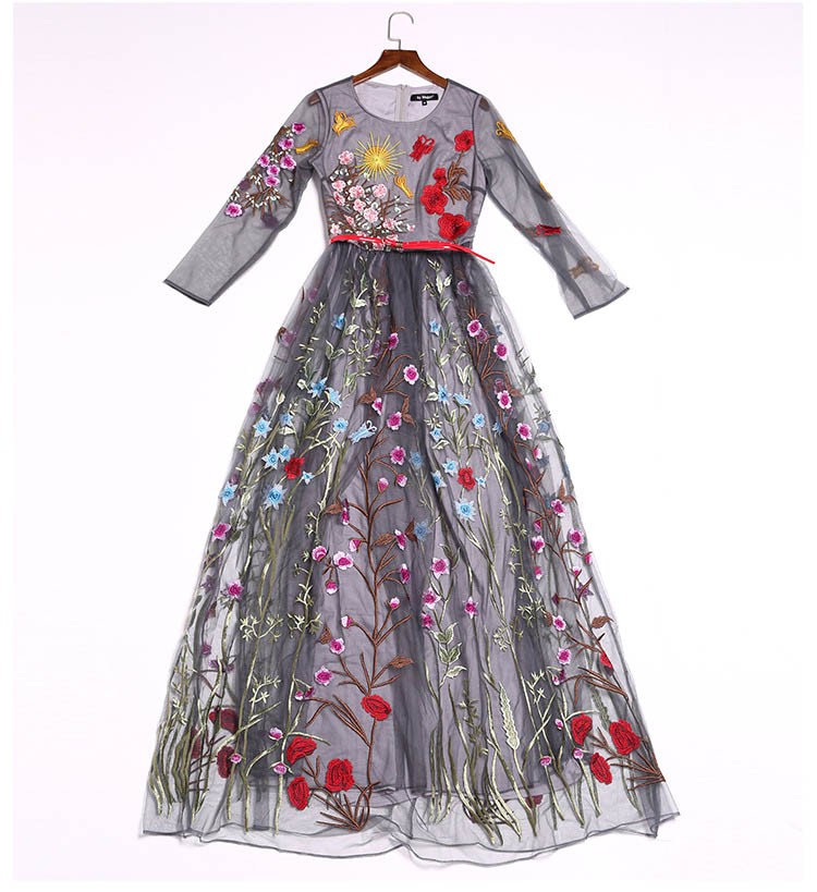 Luxury-New-Arrival-2018-Spring-Women39s-O-Neck-Long-Sleeves-Embroidery-Layered-Floral-Maxi-Runway-Dr-32716850541
