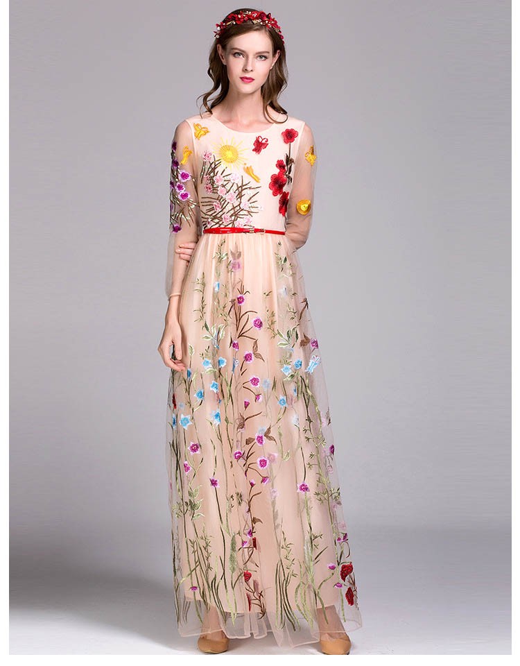 Luxury-New-Arrival-2018-Spring-Women39s-O-Neck-Long-Sleeves-Embroidery-Layered-Floral-Maxi-Runway-Dr-32716850541