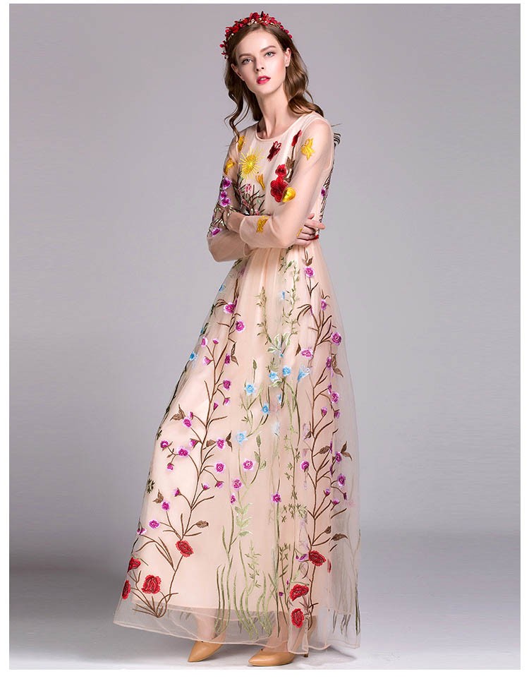Luxury-New-Arrival-2018-Spring-Women39s-O-Neck-Long-Sleeves-Embroidery-Layered-Floral-Maxi-Runway-Dr-32716850541
