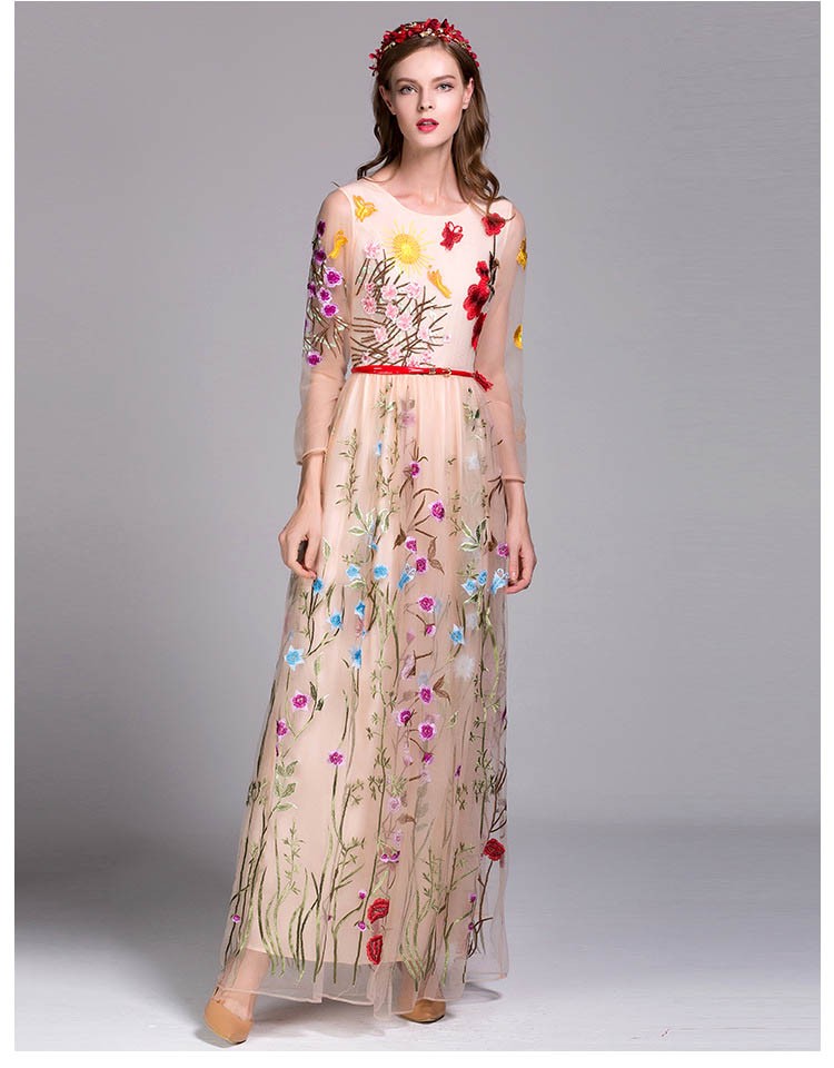 Luxury-New-Arrival-2018-Spring-Women39s-O-Neck-Long-Sleeves-Embroidery-Layered-Floral-Maxi-Runway-Dr-32716850541