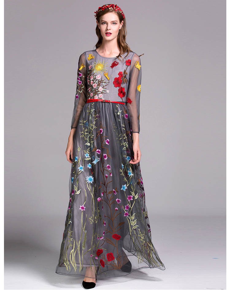 Luxury-New-Arrival-2018-Spring-Women39s-O-Neck-Long-Sleeves-Embroidery-Layered-Floral-Maxi-Runway-Dr-32716850541