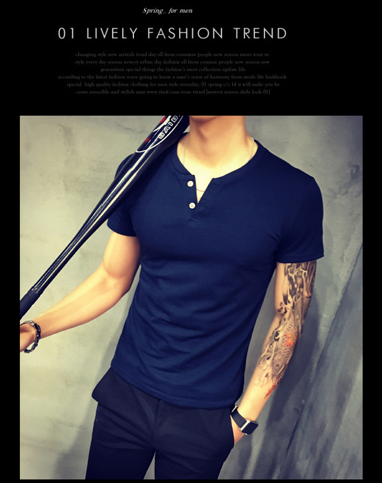 Mans-T-Shirt-Summer-Fashion-Solid-Color-Men-Tshirt-Double-Button-Fun-Army-Bodybuilding-Mens-Compress-32790339165