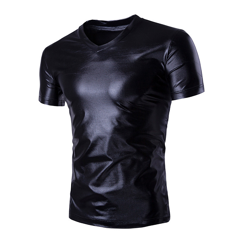 Mens-Trend-Night-Club-Coated-Metallic-Gold-Silver-T-Shirts-Stylish-Shiny-Short-Sleeves-Tshirts-Tees--32626935238