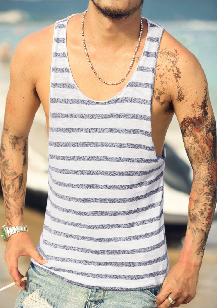 Mens-Undershirt-Tank-Top-Vest-Sleeveless-t-shirt-Top-for-men-Fitness-Summer-Beach-Bamboo-cotton-stri-32683401696