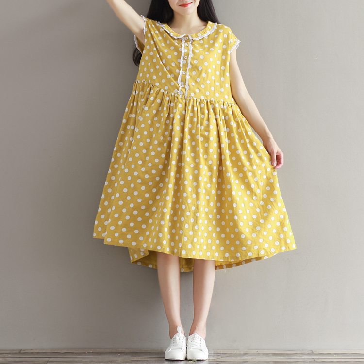 Mferlier-Summer-Womens-Dresses-Cotton-Linen-Lolita-Dress-Short-Sleeve-Dot-Print-Peter-Pan-Collar-Yel-32794220368