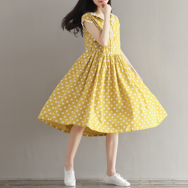 Mferlier-Summer-Womens-Dresses-Cotton-Linen-Lolita-Dress-Short-Sleeve-Dot-Print-Peter-Pan-Collar-Yel-32794220368