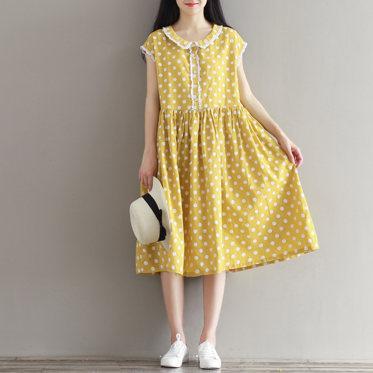 Mferlier-Summer-Womens-Dresses-Cotton-Linen-Lolita-Dress-Short-Sleeve-Dot-Print-Peter-Pan-Collar-Yel-32794220368