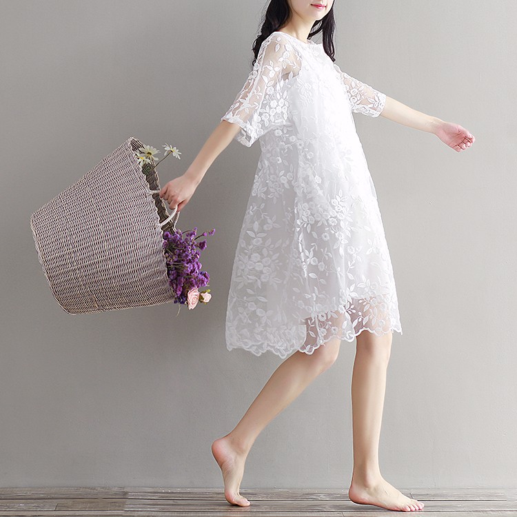Mori-Girl-Chiffon-Dress-White-Color-High-Waist-Embroidery-Lace-Women-Dress-Half-Dress-O-Neck-Two-Pie-32687236537