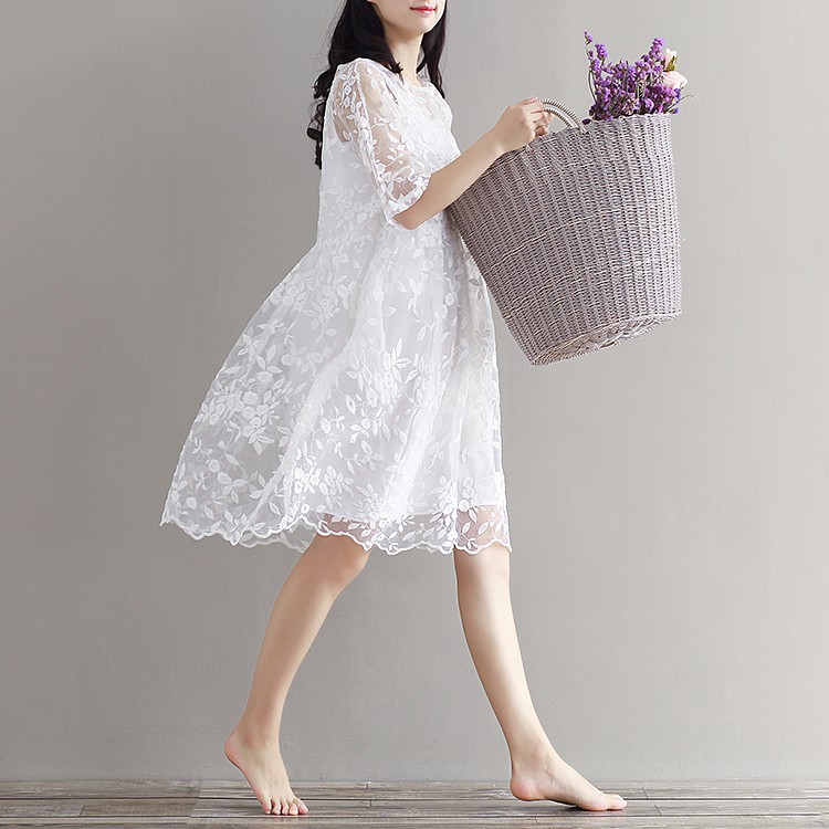 Mori-Girl-Chiffon-Dress-White-Color-High-Waist-Embroidery-Lace-Women-Dress-Half-Dress-O-Neck-Two-Pie-32687236537