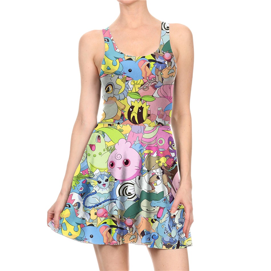 NADANBAO-Summer-Autumn-Pokemon-GO-Pikachu-Print-Women-Dress-Woman-Sexy-Sleeveless-Vestidos-Beach-Dre-32718482889
