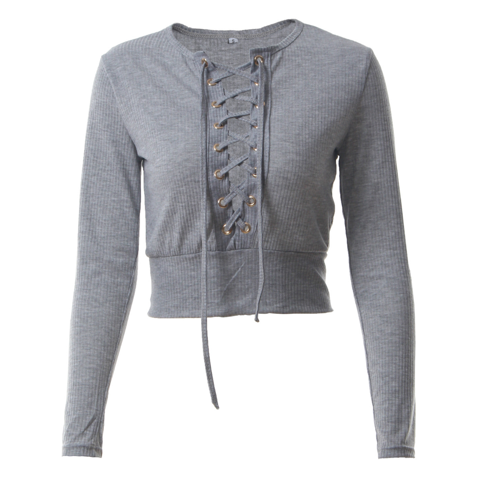 Nadafair-Long-Sleeve-Laced-Up-Criss-Cross-Short-T-Shirt-White-Black-Grey-Khaki-Casual-Women-Crop-Top-32800383704