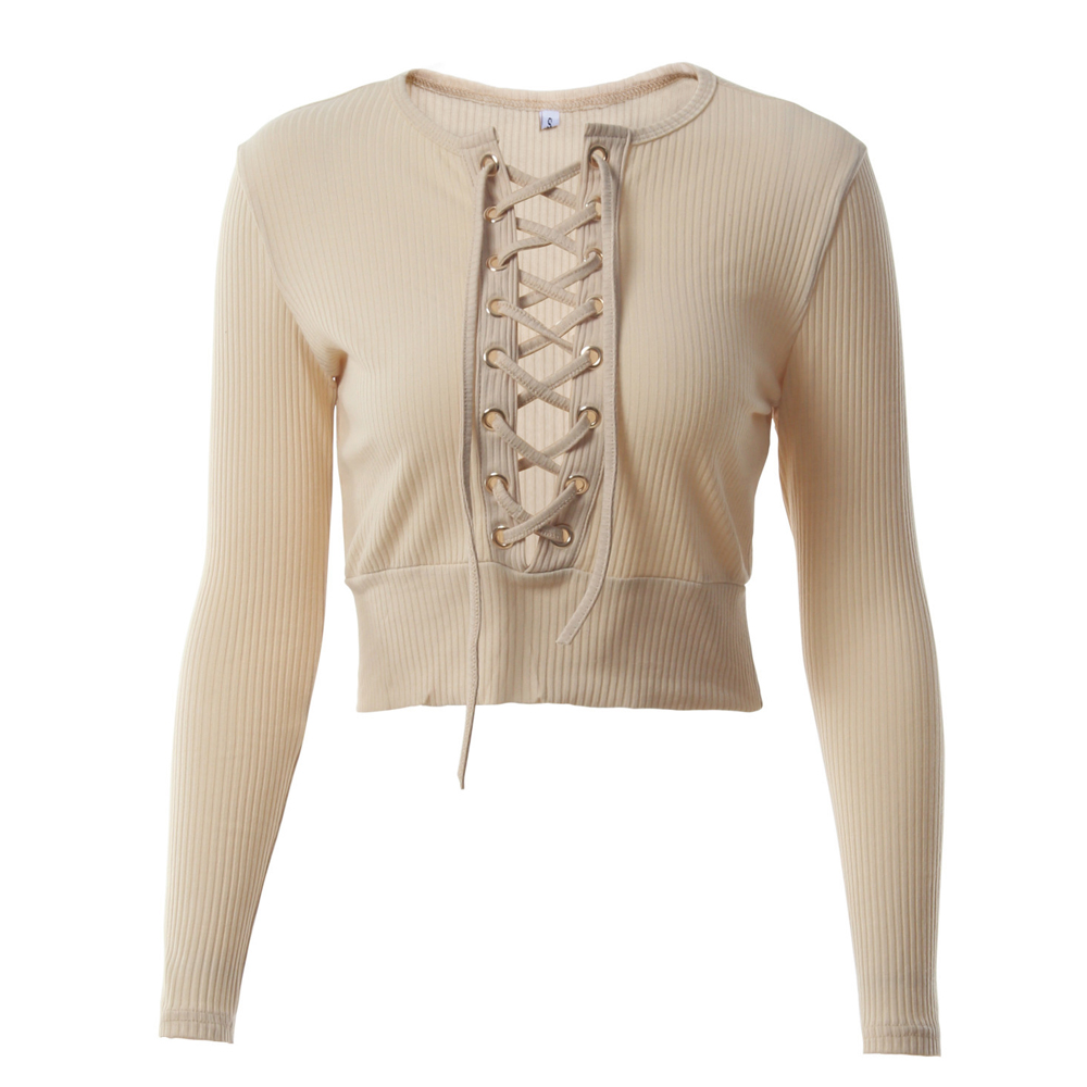 Nadafair-Long-Sleeve-Laced-Up-Criss-Cross-Short-T-Shirt-White-Black-Grey-Khaki-Casual-Women-Crop-Top-32800383704