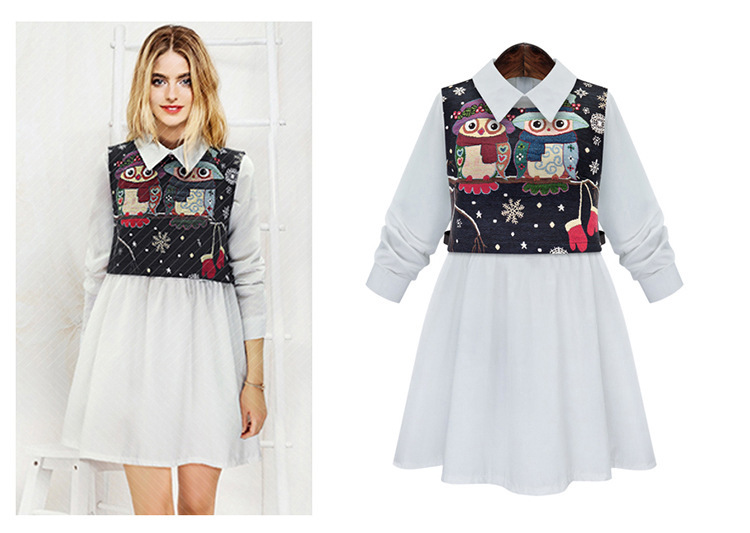 New-2016-Autumn-Winter-Fashion-Women-Two-piece-Dress-Printing-Retro-Jacquard-Slim-Vest-Lapel--Long-s-1698716248