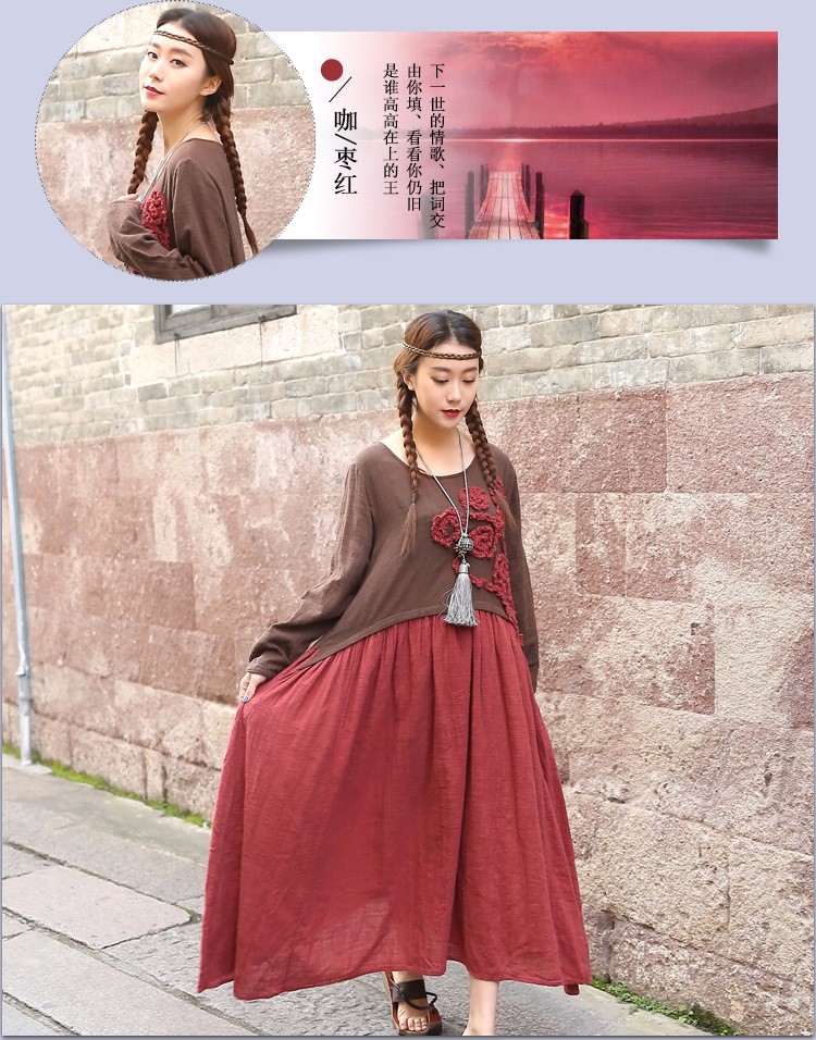 New-2016-spring-Women-cotton-linen-embroidered-long-sleeved-Mori-style-dress-Pactwork-colors-loose-w-32642335523