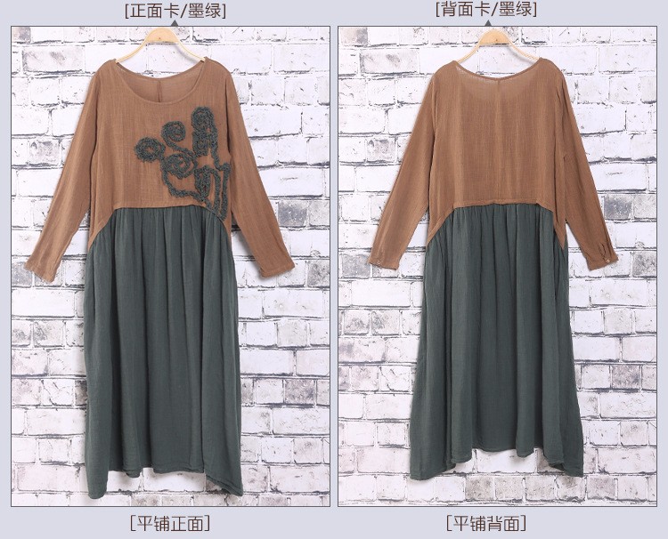 New-2016-spring-Women-cotton-linen-embroidered-long-sleeved-Mori-style-dress-Pactwork-colors-loose-w-32642335523