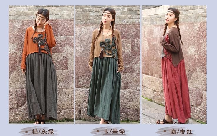 New-2016-spring-Women-cotton-linen-embroidered-long-sleeved-Mori-style-dress-Pactwork-colors-loose-w-32642335523