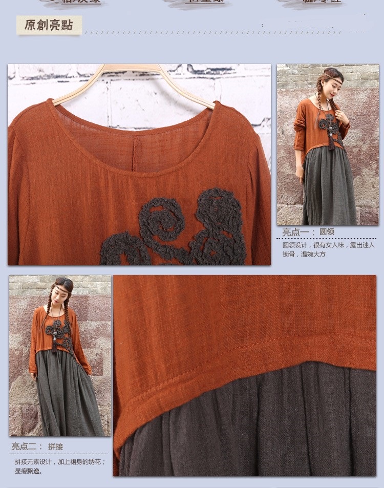 New-2016-spring-Women-cotton-linen-embroidered-long-sleeved-Mori-style-dress-Pactwork-colors-loose-w-32642335523