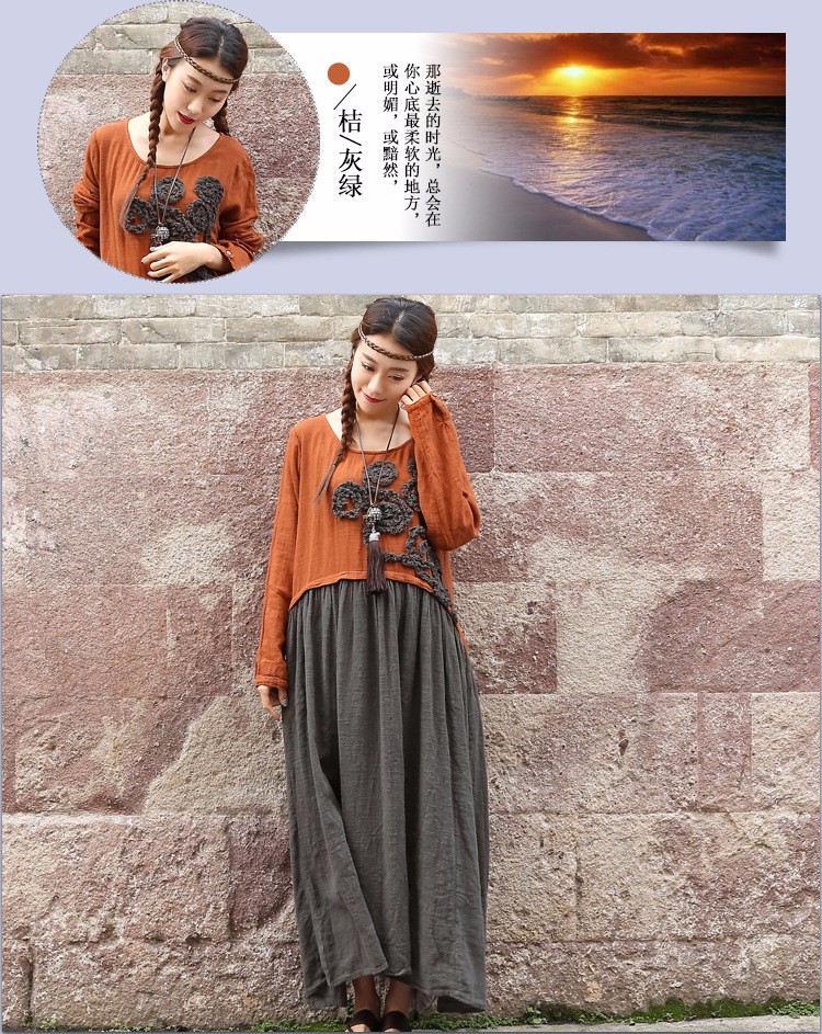 New-2016-spring-Women-cotton-linen-embroidered-long-sleeved-Mori-style-dress-Pactwork-colors-loose-w-32642335523