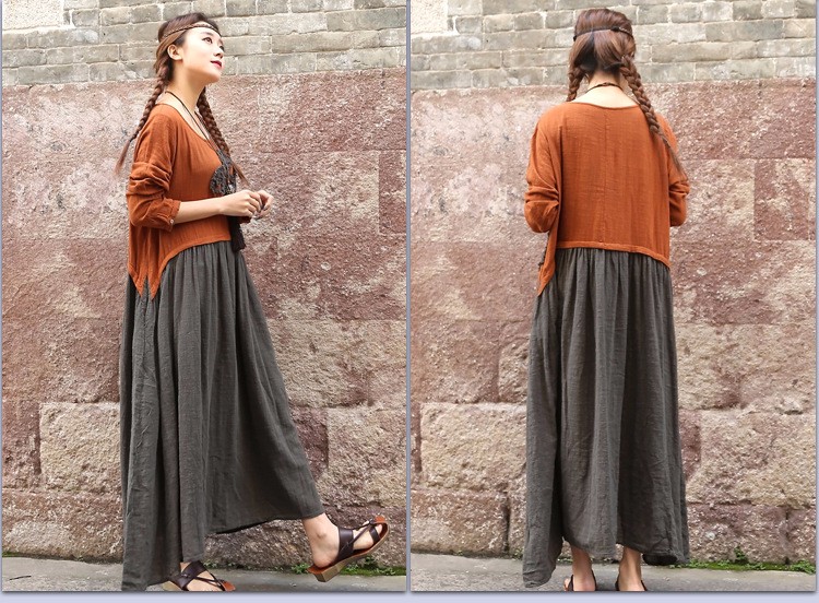 New-2016-spring-Women-cotton-linen-embroidered-long-sleeved-Mori-style-dress-Pactwork-colors-loose-w-32642335523