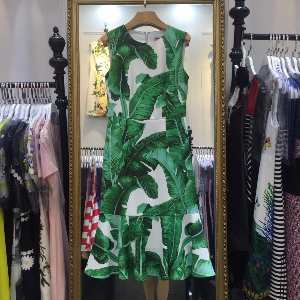New-2016-spring-summer-fashion-women-elegant-sexy-sheath-mermaid-dress-banana-leaf-print-sleeveless--32675223741