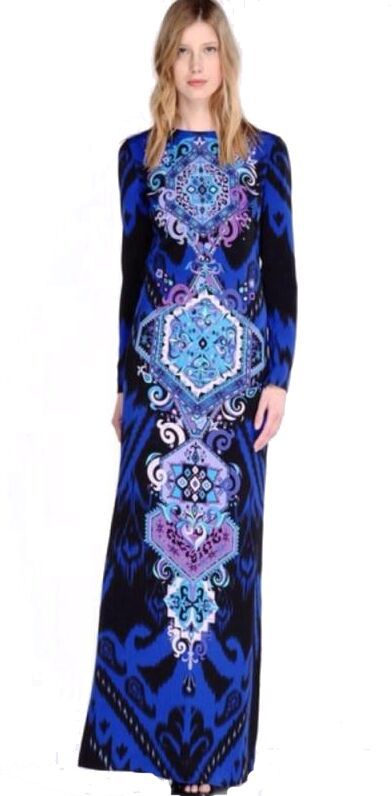 New-2017-Designer-Luxury-Brands-Autumn-Women39s-Long-Sleeves-Baroque-Print-Stretch-Jersey-Silk-Maxi--2037515001