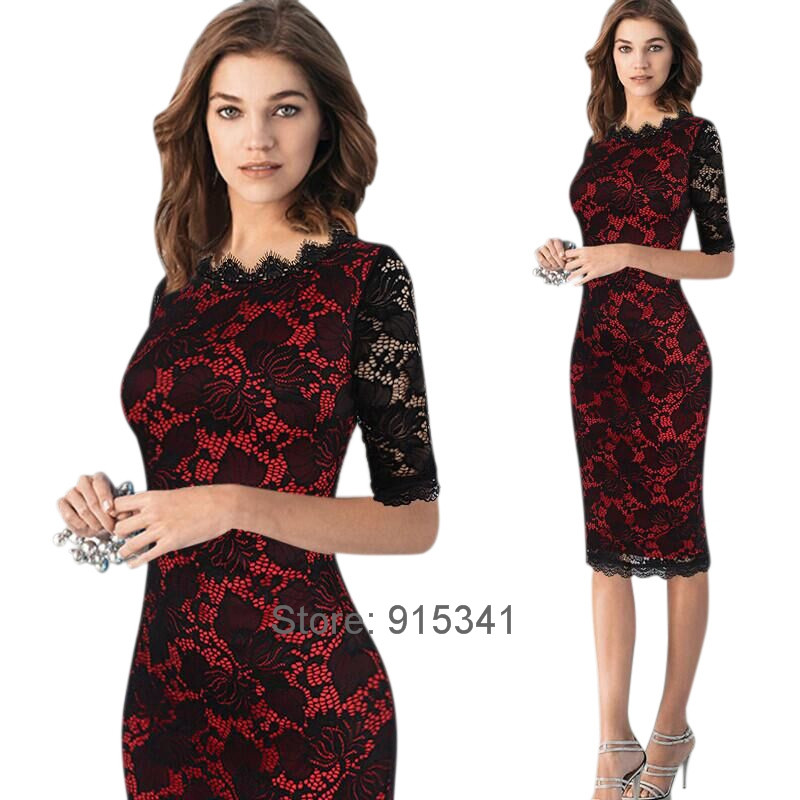 New-2017-Elegant-Women-Wedding-Cocktail-Half-Sleeve-Slimming-Lace-Dress-Patchwork-Knee-Length-Casual-32758688895