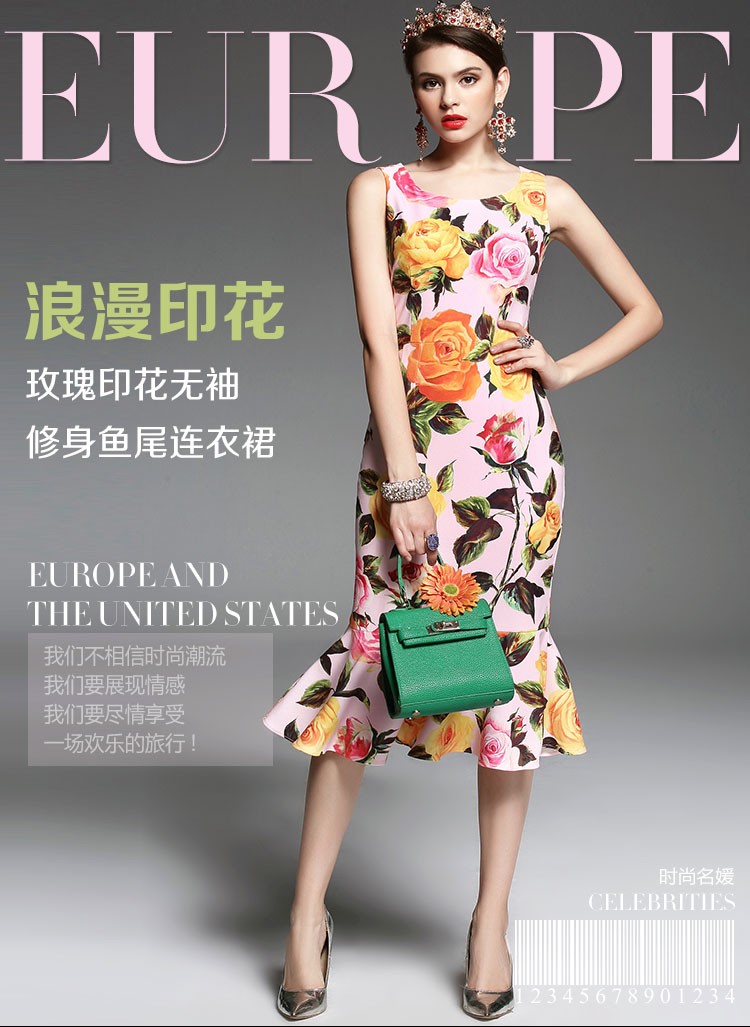 New-2017-Fashion-Runway-Designer-Spring-Summer-Dress-Women39s-Sleeveless-Elegant-Pink-Rose-Floral-Pr-32764576800