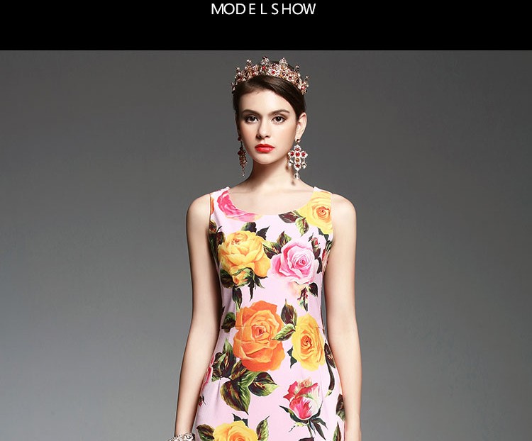 New-2017-Fashion-Runway-Designer-Spring-Summer-Dress-Women39s-Sleeveless-Elegant-Pink-Rose-Floral-Pr-32764576800
