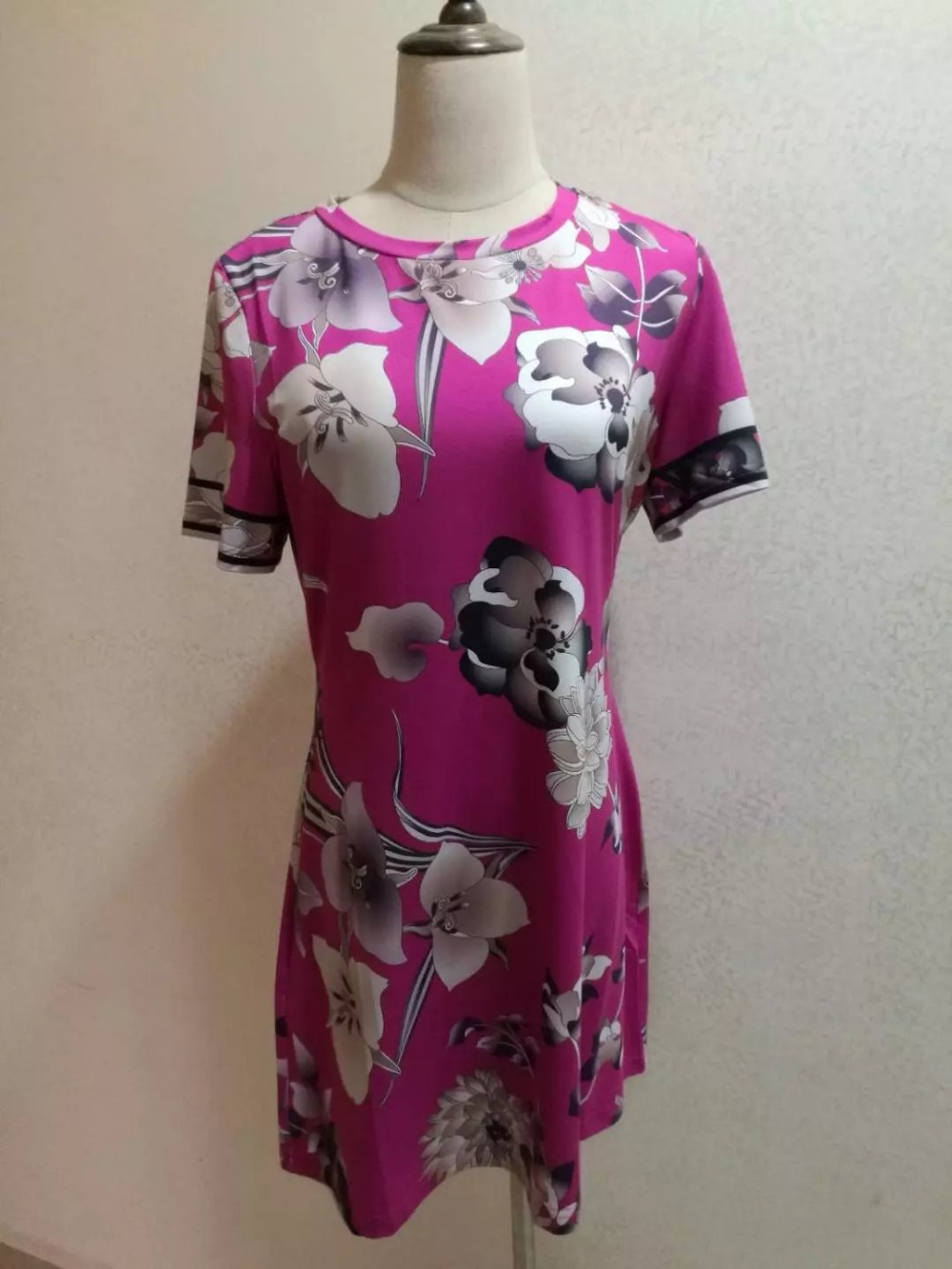 New-2017-Summer-Fashion-Designer-Brand-Dress-Women39s-flowers-Print-XXL-Short-Sleeves-Stretch-Jersey-32793967122