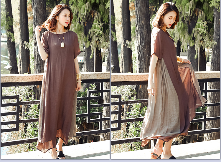 New-2017-summer-patchwork-cotton-linen-round-collar-vintage-dresses-Women-short-sleeved-loose-casual-32797406451